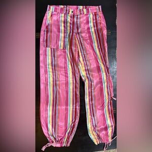 LOCT Vintage BOHO Striped‎ Silk Pink Track Pants for Women